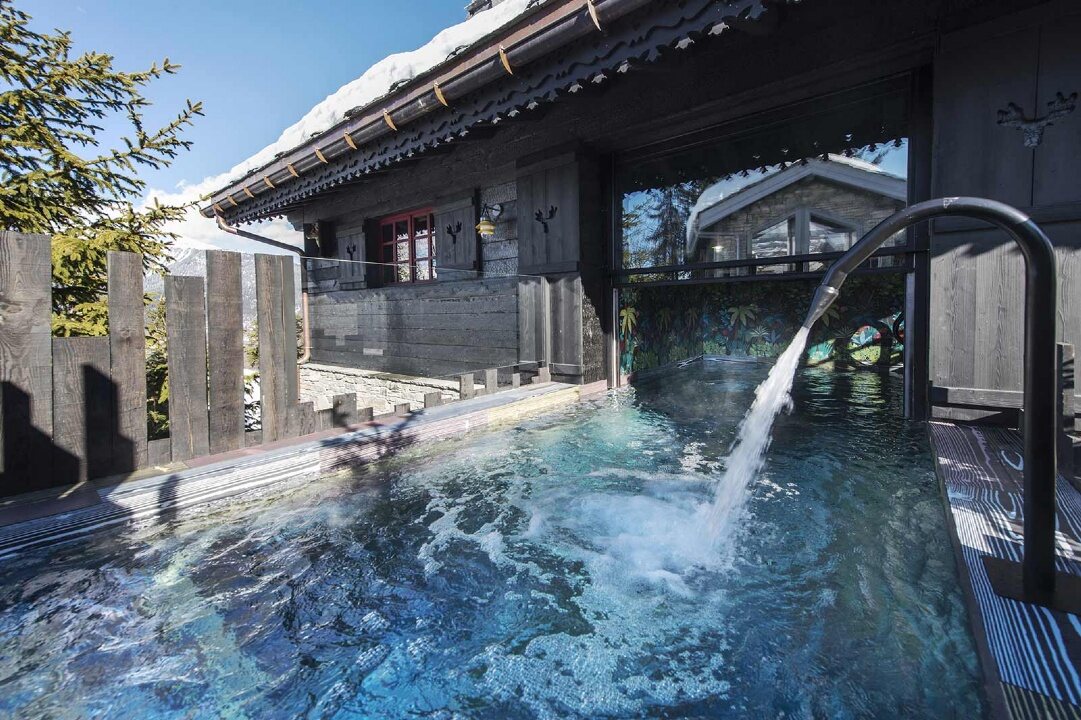 The heated outdoor pool