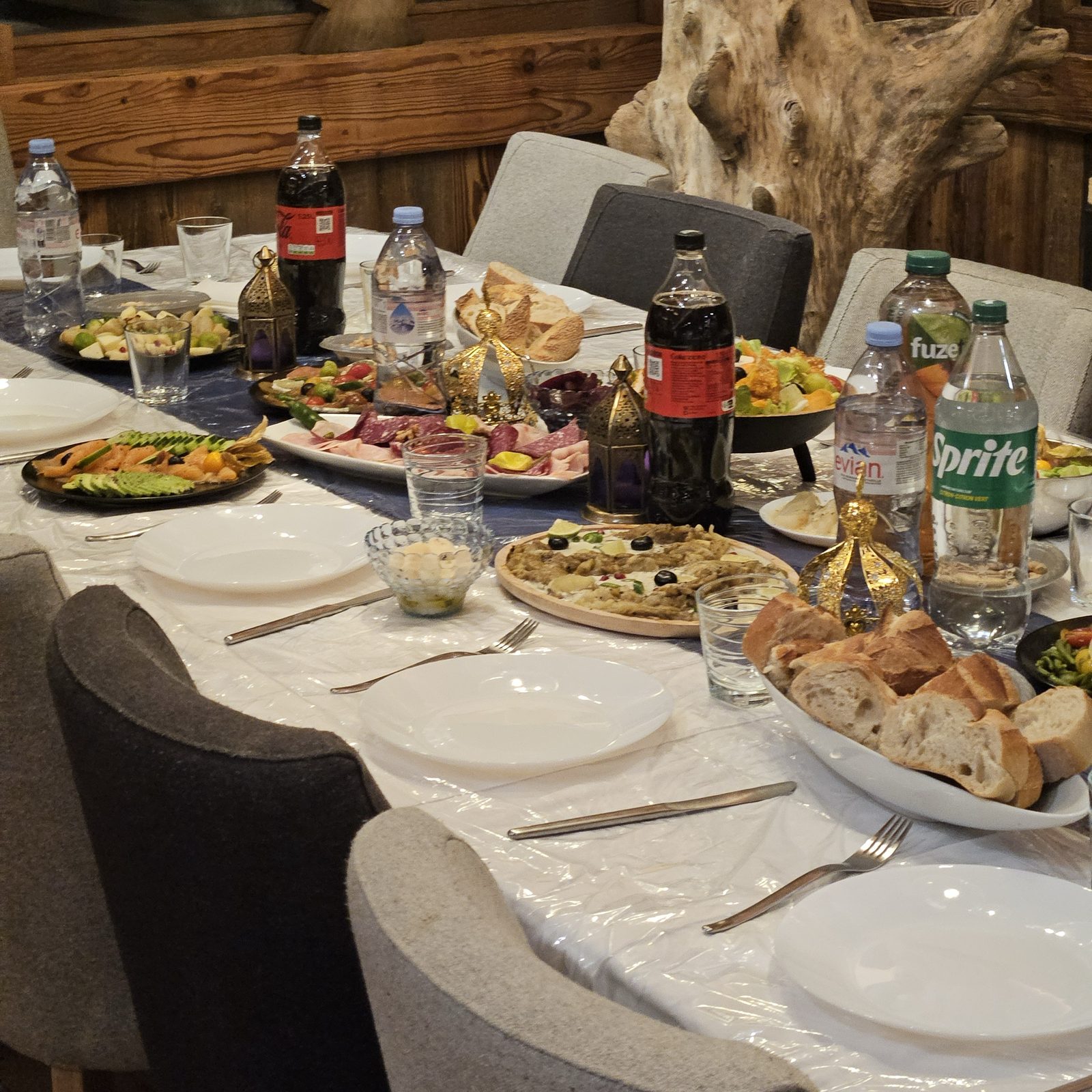 The festive table set for Shabbat in the chalet